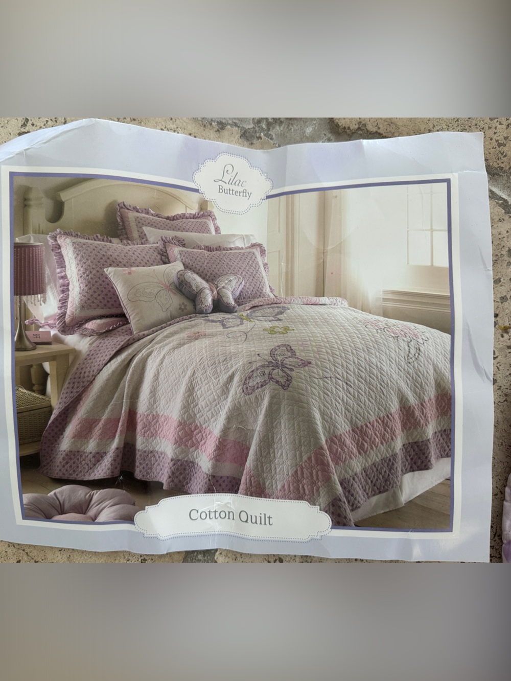 Butterfly & Floral Quilt Throw in Pink and Purple with matching sham and pillows